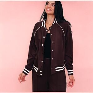The Greii, Scuba Brown Varsity Jacket And Pants Set, NWT
